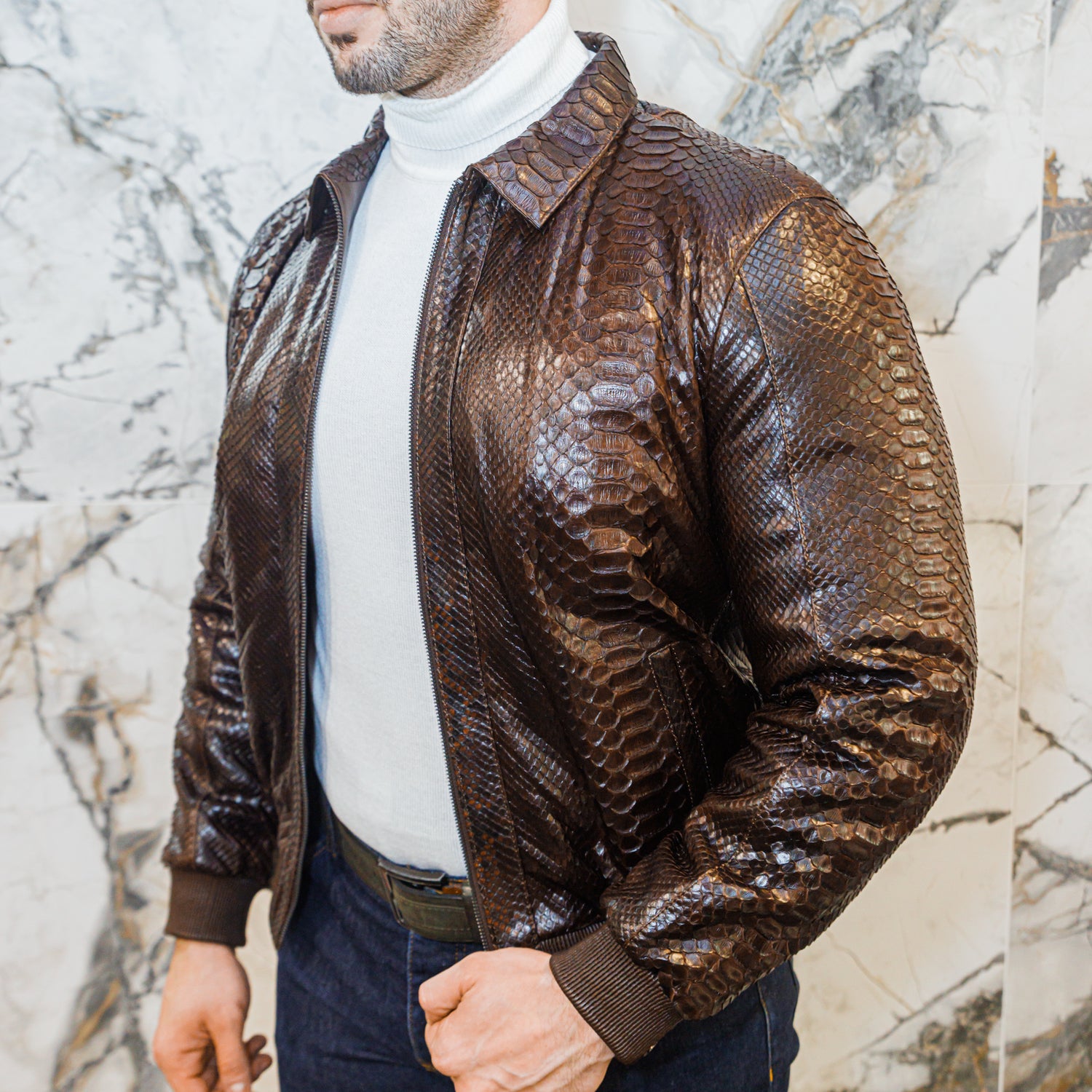 Python Leather Jacket - Brown - Leather Jacket by Urbbana