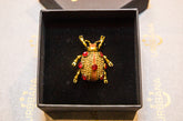 Embellished Beatle Lapel Pin - Red and Gold - Lapel Pin by Urbbana