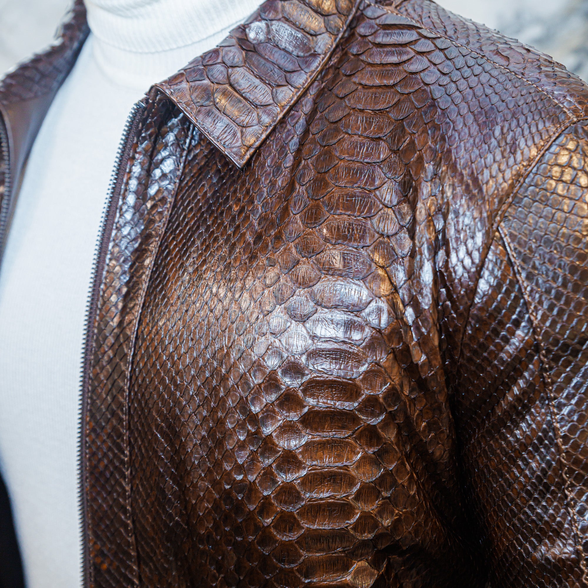 Python Leather Jacket - Brown - Leather Jacket by Urbbana