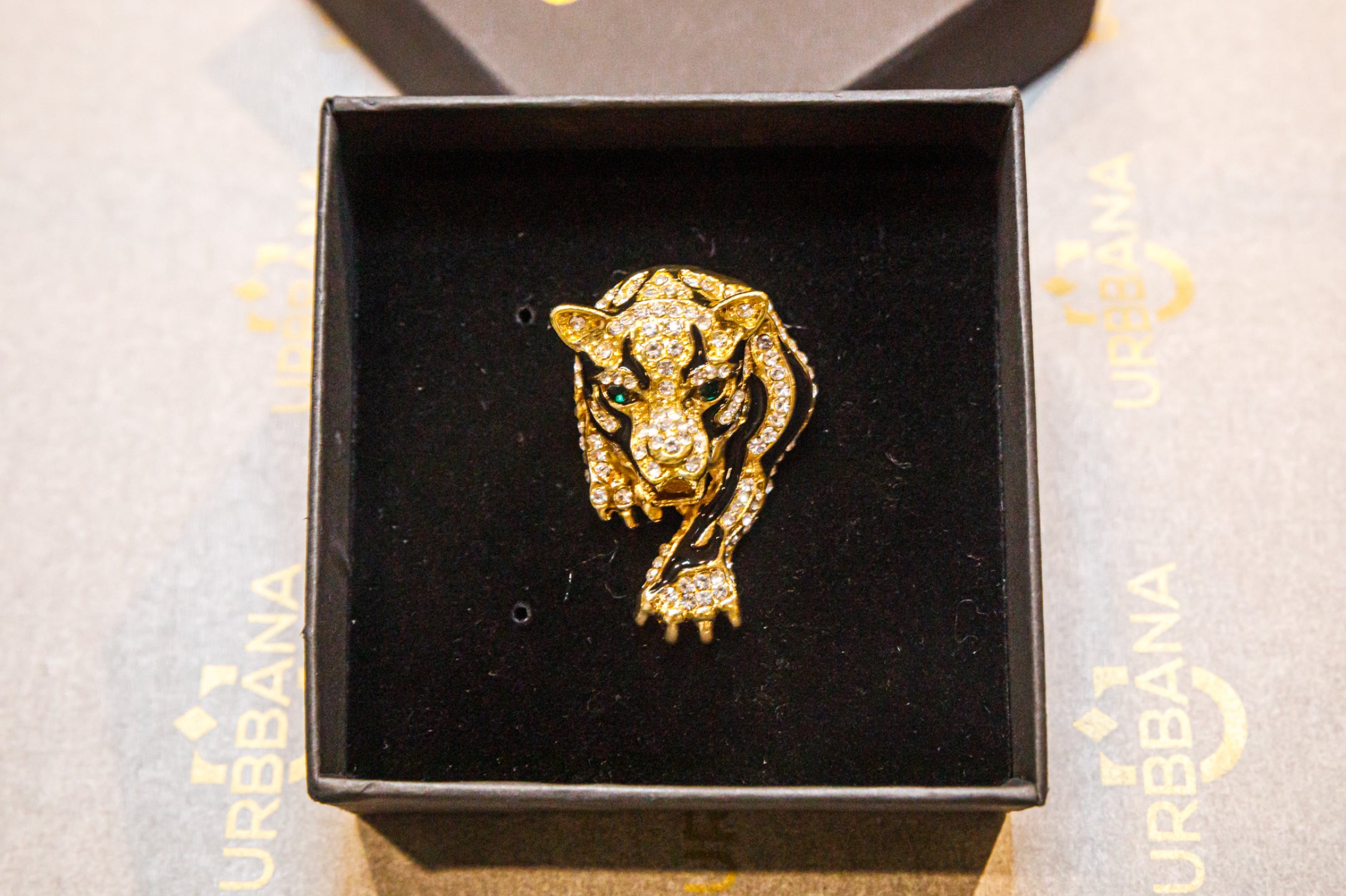 Embellished Tiger Lapel Pin - White and Gold - Lapel Pin by Urbbana