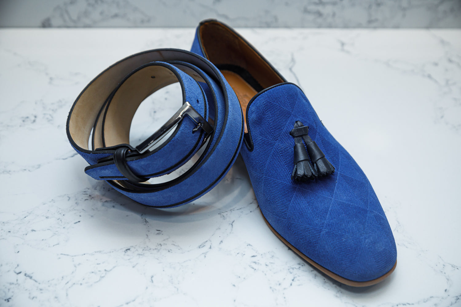 The Diamanté Suede Loafers - Royal Blue - Loafers by Urbbana