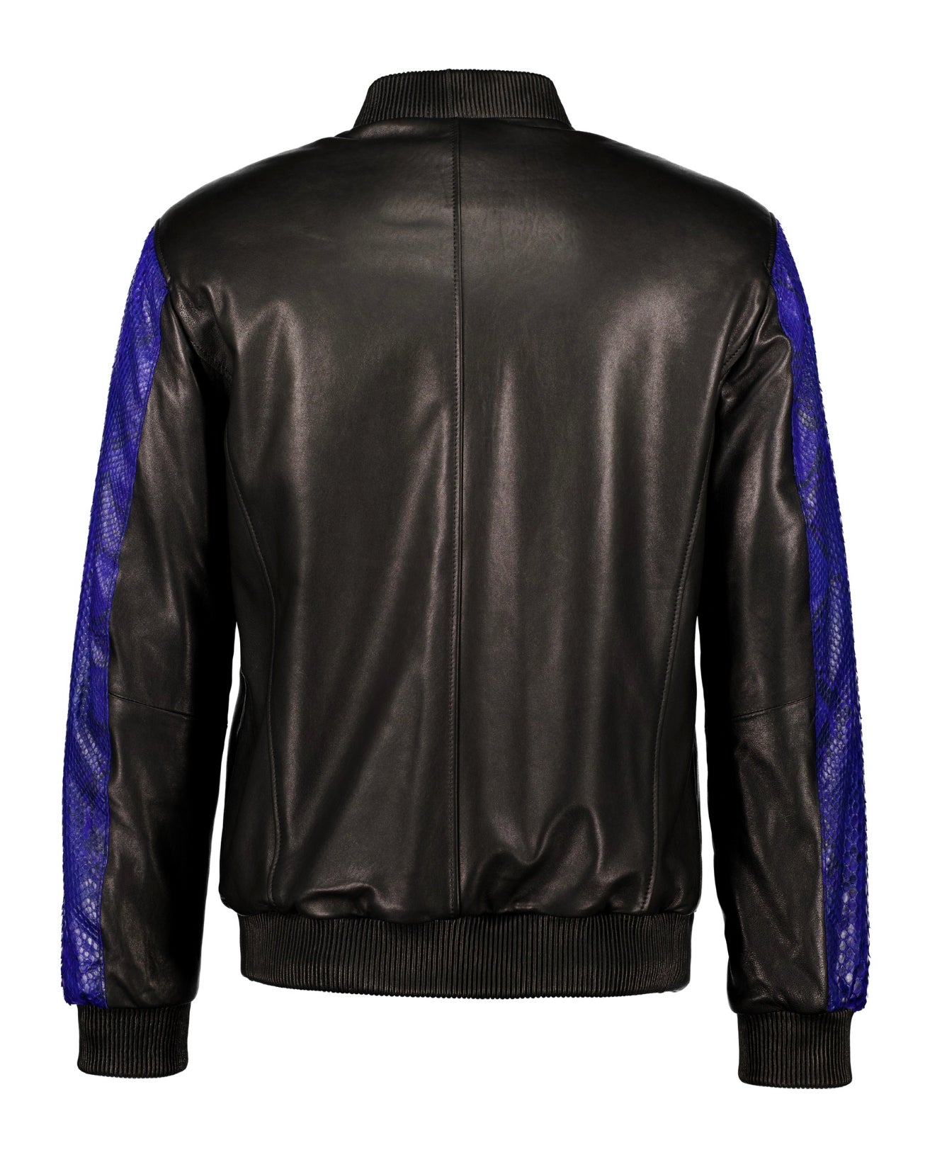 Python and Lambskin Leather Jacket - Blue/Black - Leather Jacket by Urbbana