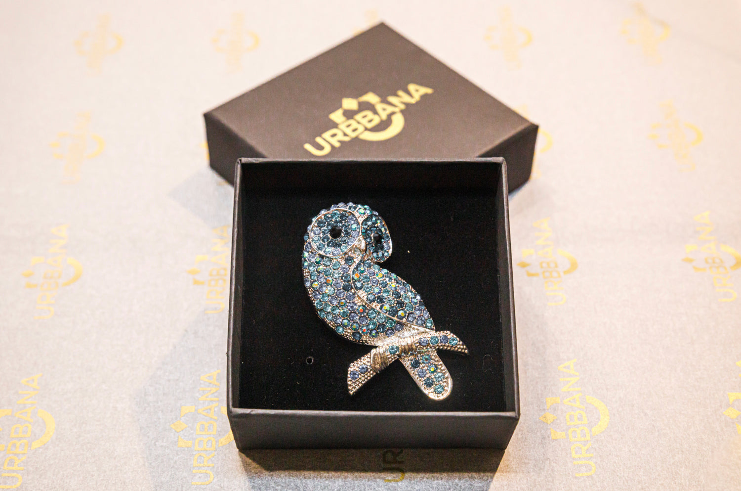 Embellished Owl Lapel Pin - Blue - Lapel Pin by Urbbana