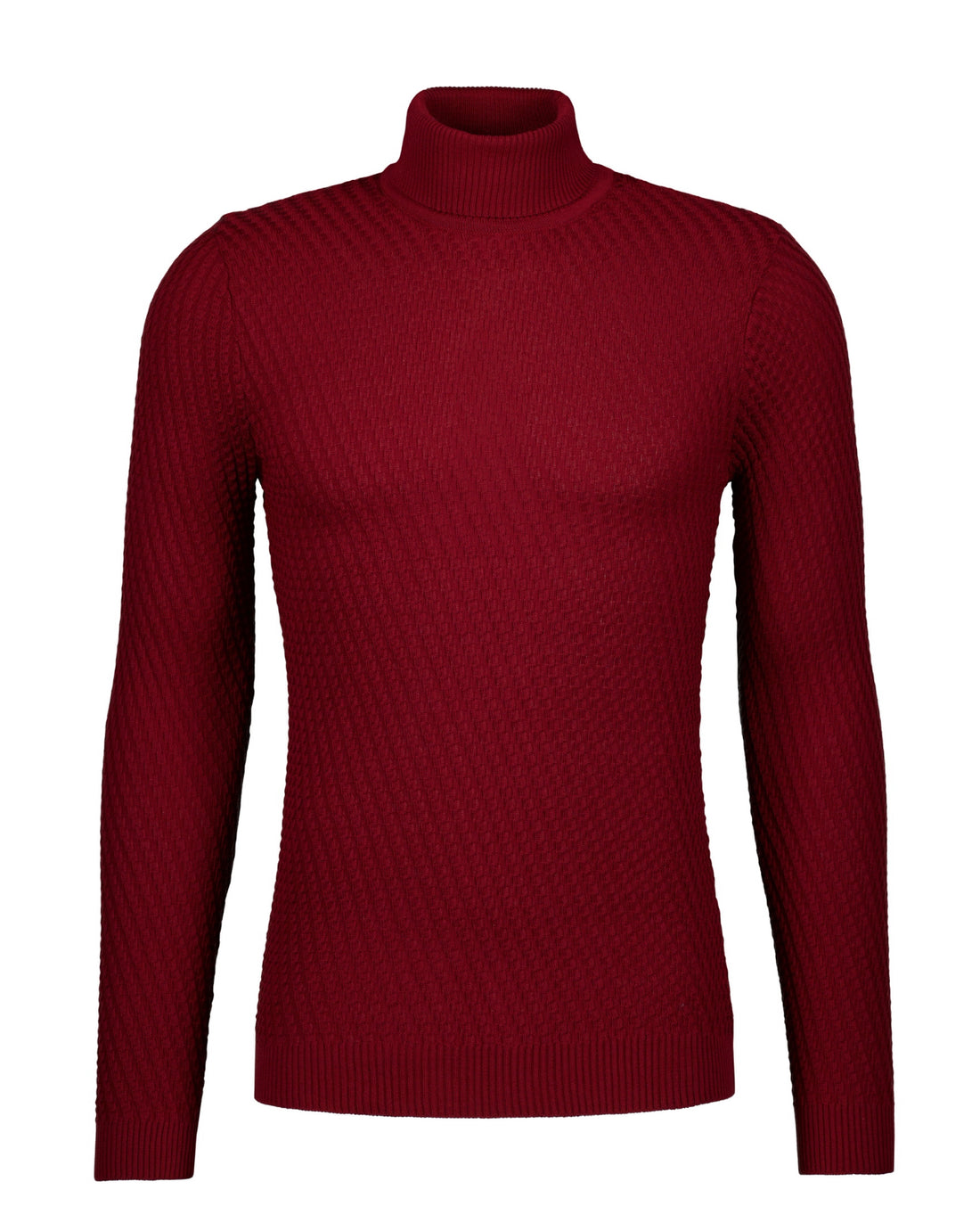 Textured Knit Turtleneck Sweater -  Red - Sweater by Urbbana