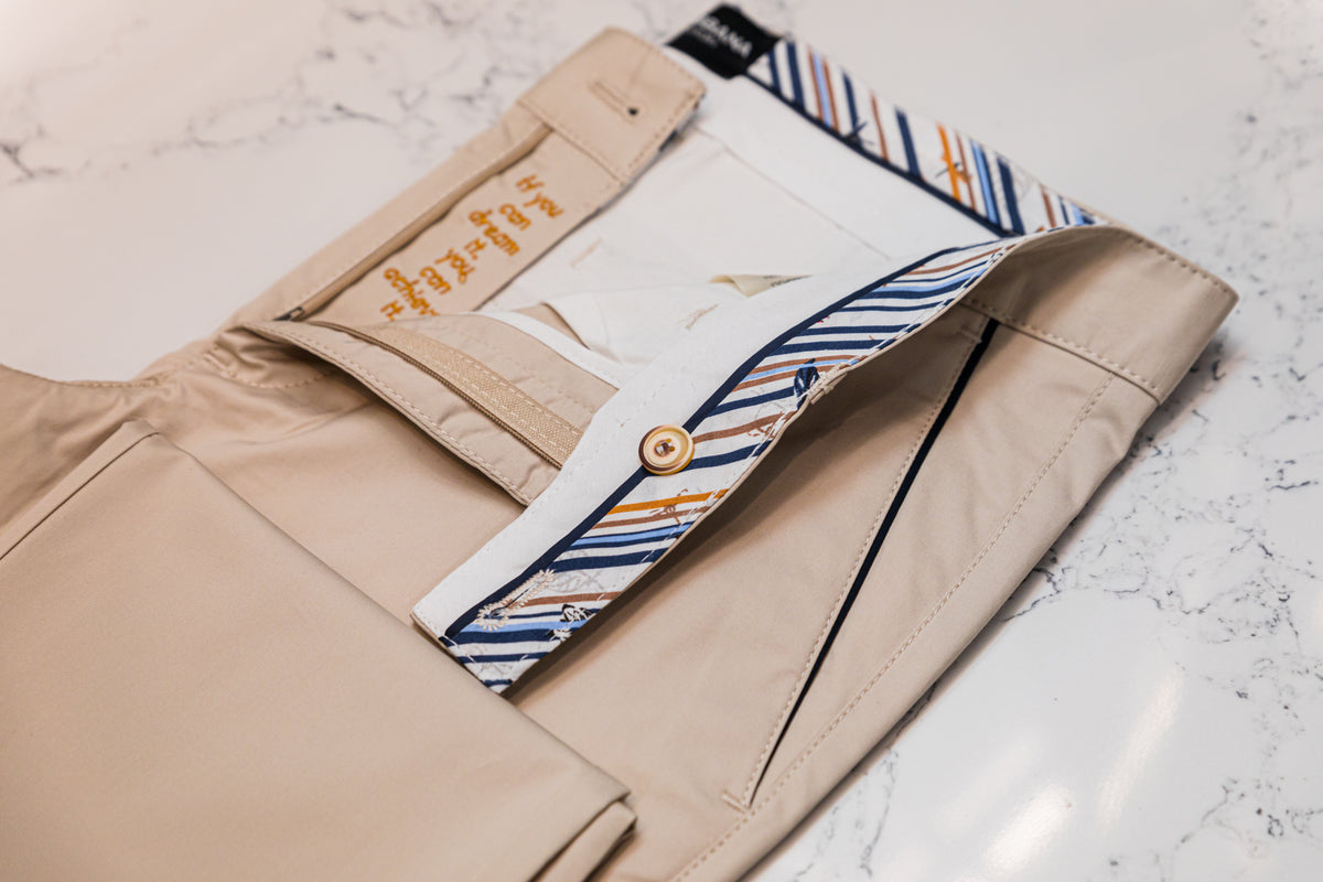 Beige Cotton Stretch Chinos - Tailored Trousers